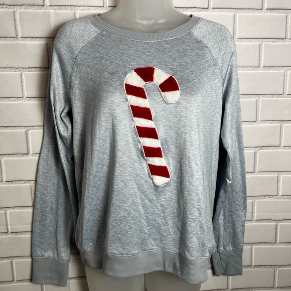 JACLYN INTIMATES Gray Candy Cane Sweatshirt/size M - Picture 2 of 7